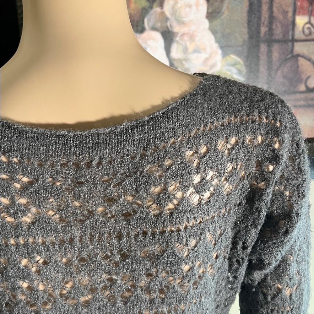 Altamira Milano gray long sleeves crochet knitted maxi sweater dress cover-up S - Picture 7 of 12